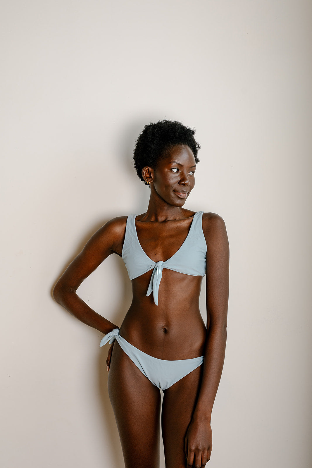 prairie swim seaglass blue triangle tie front adjustable bikini top canadian brand luxe classic swimwear