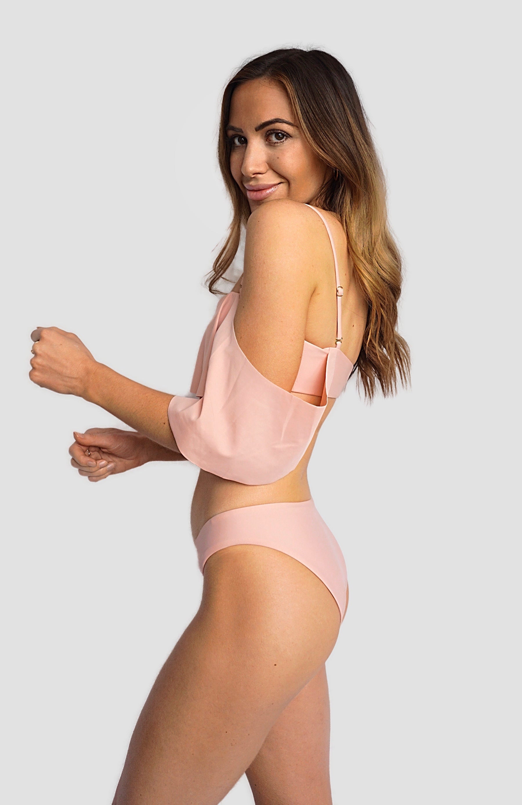 Alexandra Rabbitte Canadian swimwear brand prairie swim pink classic cut bikini bottoms cheeky bum